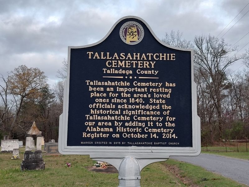 Tallasahatchie Cemetery Marker. Click for full size. Tallasahatchie Cemetery Marker image. Click for full size.