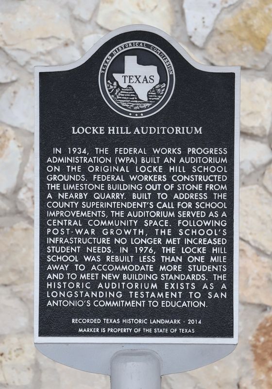 Locke Hill Auditorium Marker. Click for full size. Locke Hill Auditorium Marker image. Click for full size.