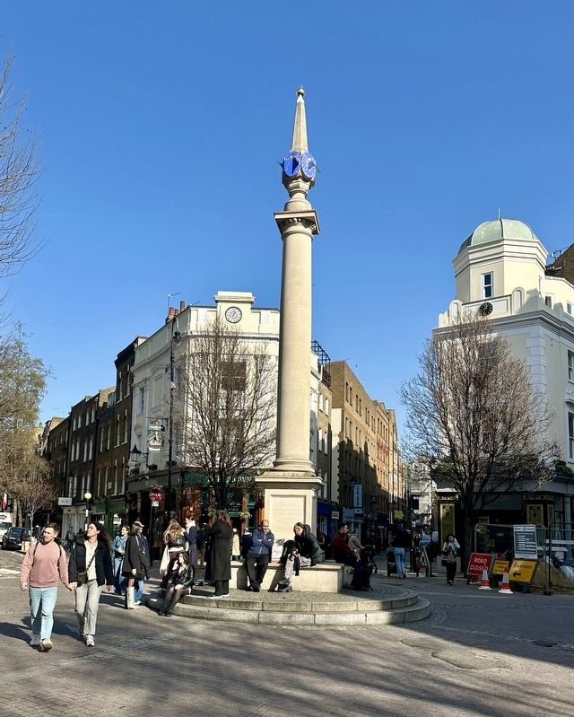 Seven Dials area, with reconstructed pillar image. Click for full size.