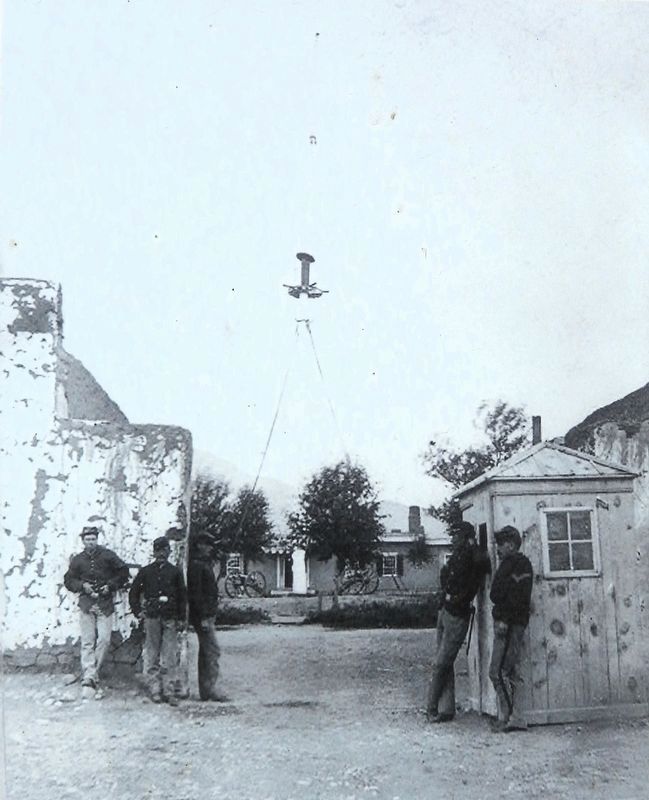 Marker detail: Soldiers stand at the entrance to Fort Garland in the 1870s image. Click for full size.