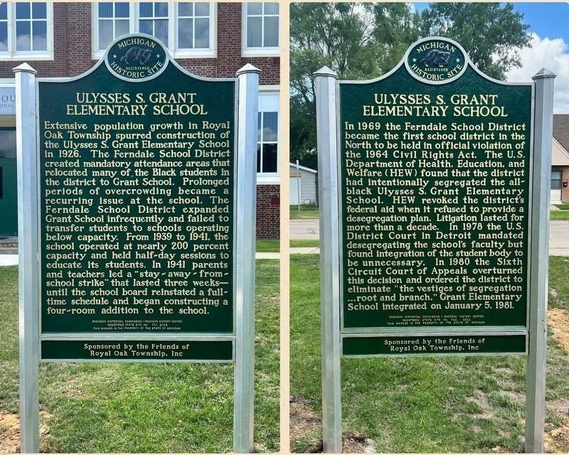 Ulysses S. Grant Elementary School Marker Side #1 and #2 (1926 and HEW). Click for full size. Ulysses S. Grant Elementary School Marker Side #1 and #2 (1926 and HEW) image. Click for full size.