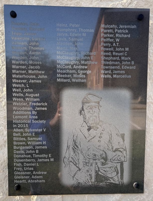 Lemont Civil War Memorial (third plaque with names). Click for full size. Lemont Civil War Memorial (third plaque with names) image. Click for full size.
