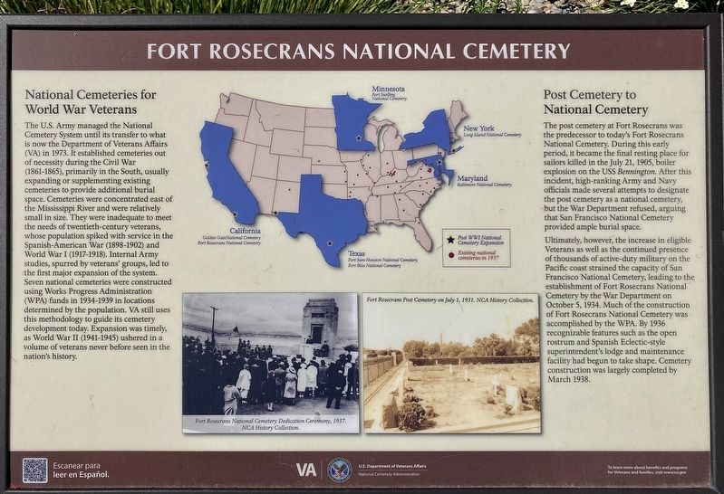Fort Rosecrans National Cemetery Marker. Click for full size. Fort Rosecrans National Cemetery Marker image. Click for full size.
