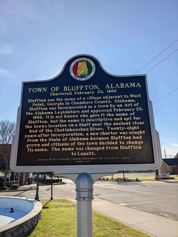 Town of Bluffton, Alabama side of marker. Click for full size. Town of Bluffton, Alabama side of marker image. Click for full size.