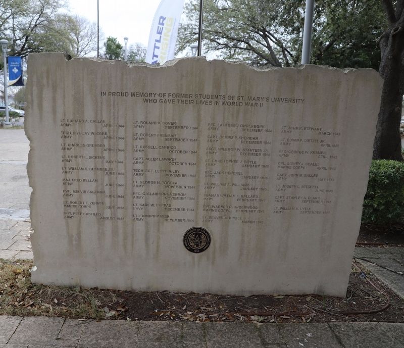 Former St. Mary''s University Fallen in World War II Marker, Side Two. Click for full size. Former St. Mary''s University Fallen in World War II Marker, Side Two image. Click for full size.