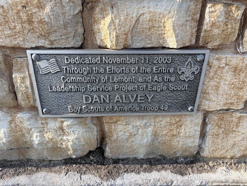 Lemont Veterans Memorial dedication plaque. Click for full size. Lemont Veterans Memorial dedication plaque image. Click for full size.