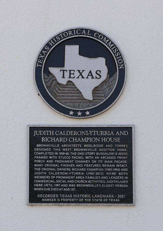 Judith Calderoni-Yturria and Richard Champion House Marker. Click for full size. Judith Calderoni-Yturria and Richard Champion House Marker image. Click for full size.