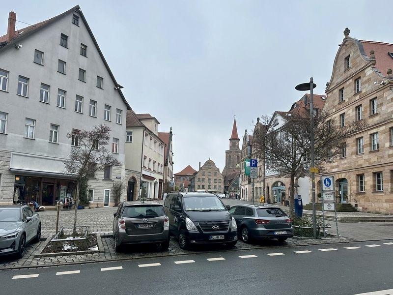 Marktplatz / Market Square Marker - wide view, with Market Square in background image. Click for full size.