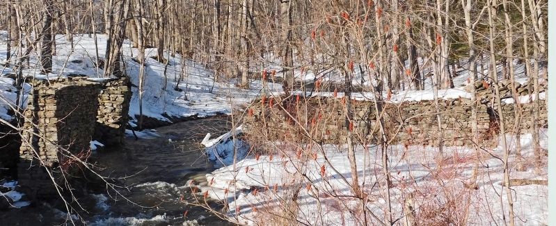 Snyder Sawmill showing dam to the right, to the left where the waterwheel stone stand still stands. Click for full size. Snyder Sawmill showing dam to the right, to the left where the waterwheel stone stand still stands image. Click for full size.