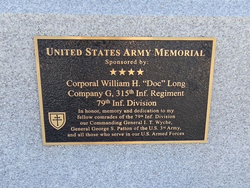 United States Army Memorial dedication plaque image. Click for full size.