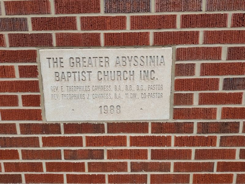 The Greater Abyssinia Baptist Church Marker. Click for full size. The Greater Abyssinia Baptist Church Marker image. Click for full size.