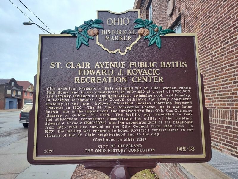 St. Clair Avenue Public Baths side of the marker. Click for full size. St. Clair Avenue Public Baths side of the marker image. Click for full size.