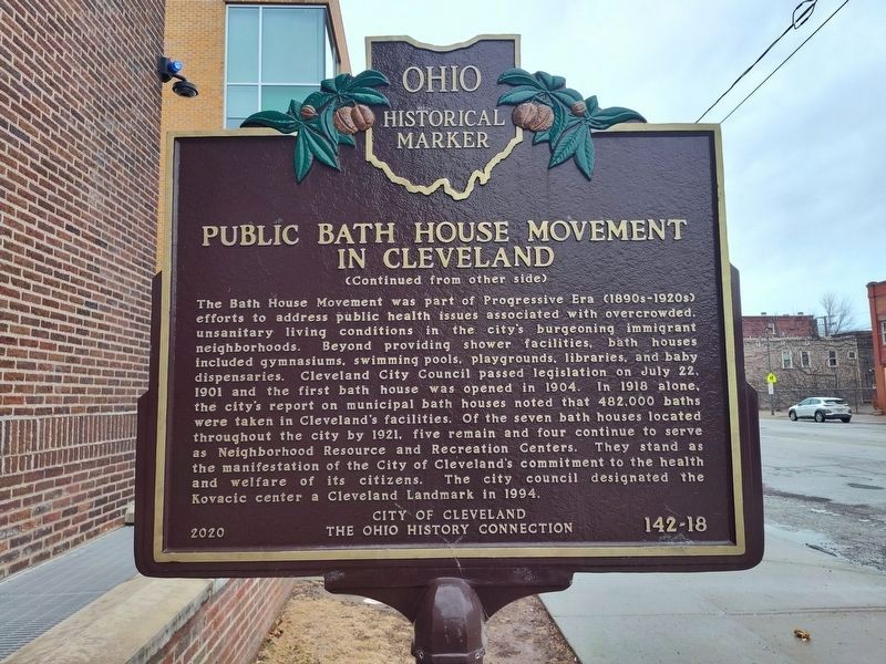 Public Bath House Movement In Cleveland side of the marker. Click for full size. Public Bath House Movement In Cleveland side of the marker image. Click for full size.