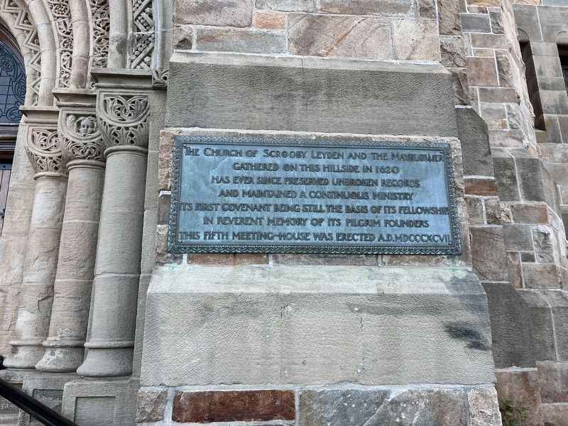 The Church of Scrooby Leyden and the Mayflower Marker. Click for full size. The Church of Scrooby Leyden and the Mayflower Marker image. Click for full size.