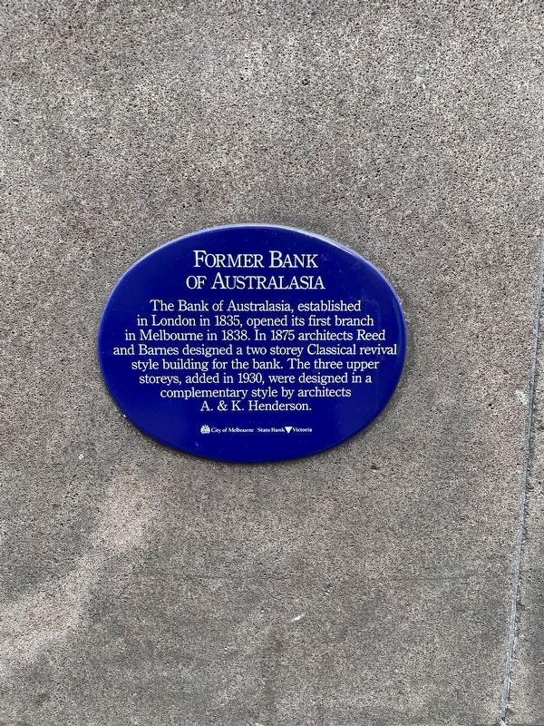 Former Bank of Australasia Marker. Click for full size. Former Bank of Australasia Marker image. Click for full size.