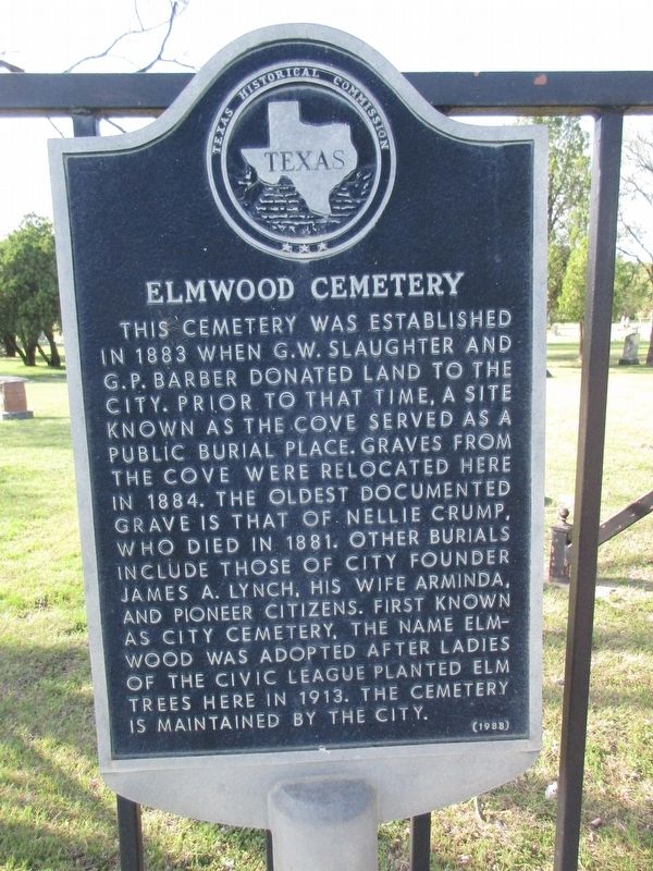 Elmwood Cemetery Marker. Click for full size. Elmwood Cemetery Marker image. Click for full size.