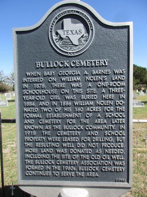 Bullock Cemetery Marker. Click for full size. Bullock Cemetery Marker image. Click for full size.