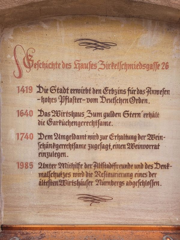 Geschichte des Hauses Zirkelschmiedsgasse 26 / History of the House at Zirkelschmiedsgasse 26 Marker. Click for full size. Geschichte des Hauses Zirkelschmiedsgasse 26 / History of the House at Zirkelschmiedsgasse 26 Marker image. Click for full size.