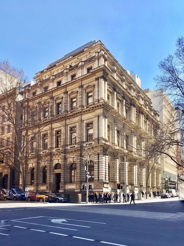 Former Bank of Australasia - view of building from Collins Street. Click for full size. Former Bank of Australasia - view of building from Collins Street image. Click for full size.