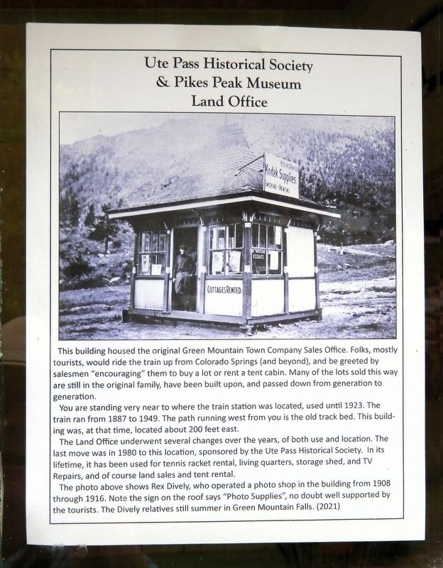 Ute Pass Historical Society & Pikes Peak Museum Land Office Marker image. Click for full size.