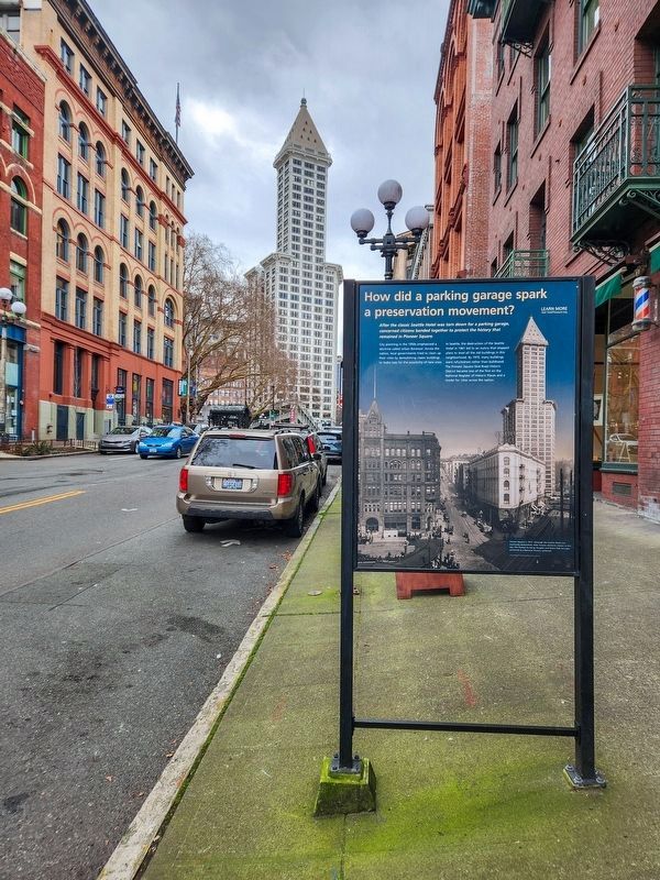 How did a parking garage spark a preservation movement? Marker image. Click for full size.