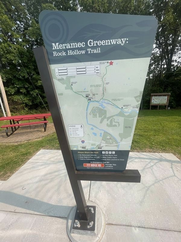Meramec Greenway - Rock Hollow Trail Marker. Click for full size. Meramec Greenway - Rock Hollow Trail Marker image. Click for full size.