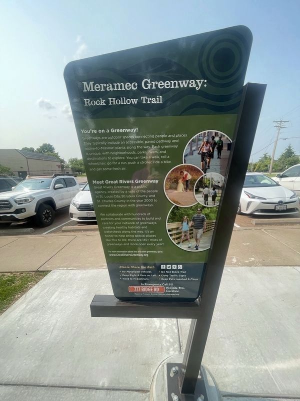 Meramec Greenway - Rock Hollow Trail Marker. Click for full size. Meramec Greenway - Rock Hollow Trail Marker image. Click for full size.