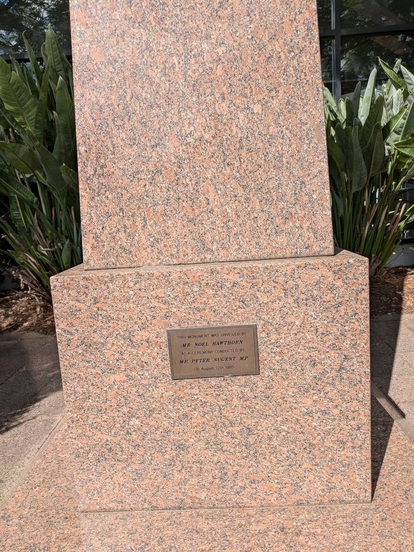 Unveiling plaque on the Rowville War Memorial. Click for full size. Unveiling plaque on the Rowville War Memorial image. Click for full size.