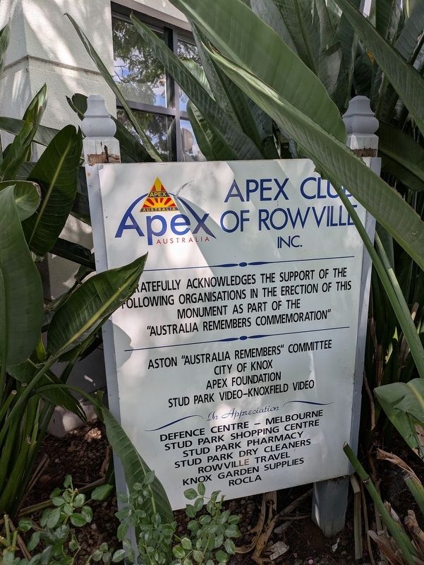 Rowville War Memorial Acknowledgment Sign. Click for full size. Rowville War Memorial Acknowledgment Sign image. Click for full size.