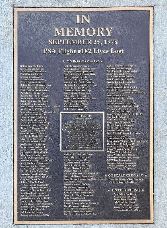 PSA Flight 182 Marker image. Click for full size.