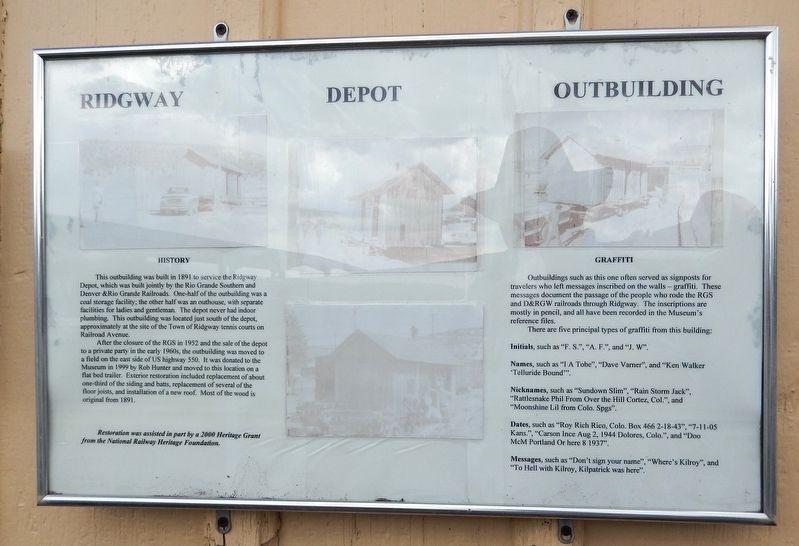 Ridgway Depot Outbuilding Marker. Click for full size. Ridgway Depot Outbuilding Marker image. Click for full size.