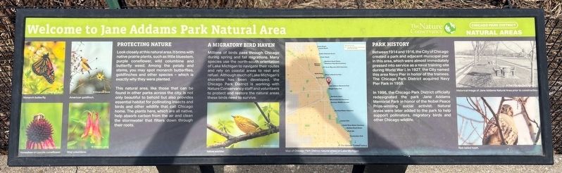 Welcome to Jane Addams Park Natural Area Marker. Click for full size. Welcome to Jane Addams Park Natural Area Marker image. Click for full size.