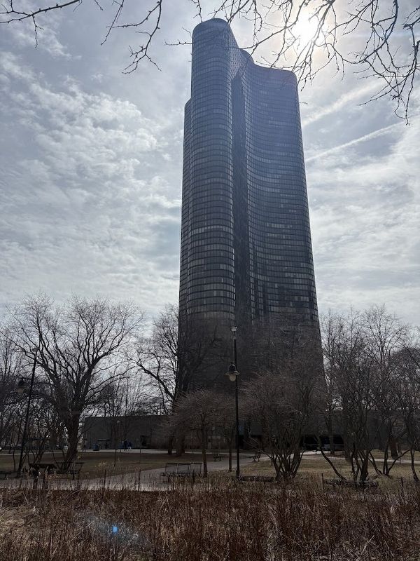 Rear view of the marker with Lake Point Tower in the rear. Click for full size. Rear view of the marker with Lake Point Tower in the rear image. Click for full size.