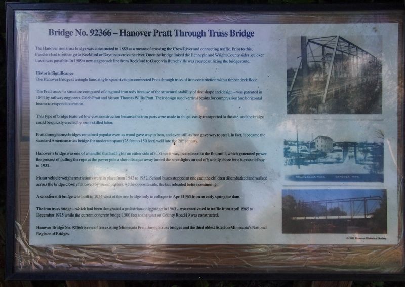 Bridge No. 92366—Hanover Pratt Through Truss Bridge Marker. Click for full size. Bridge No. 92366—Hanover Pratt Through Truss Bridge Marker image. Click for full size.