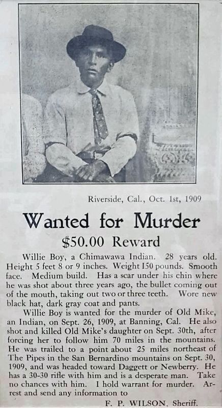 Willie Boy Wanted Notice. Click for full size. Willie Boy Wanted Notice image. Click for full size.