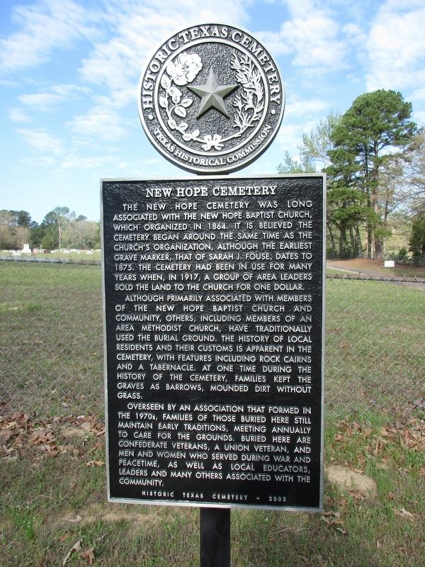 New Hope Cemetery Marker. Click for full size. New Hope Cemetery Marker image. Click for full size.