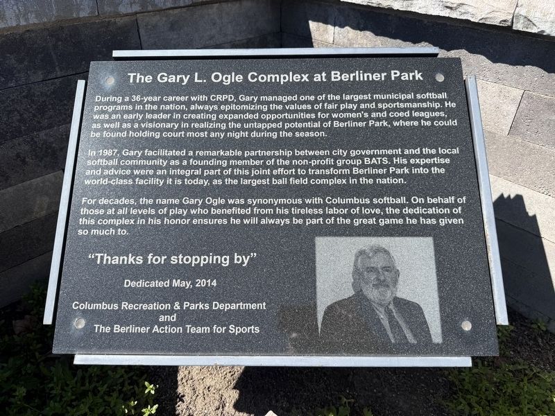 The Gary L. Ogle Complex at Berliner Park Marker. Click for full size. The Gary L. Ogle Complex at Berliner Park Marker image. Click for full size.