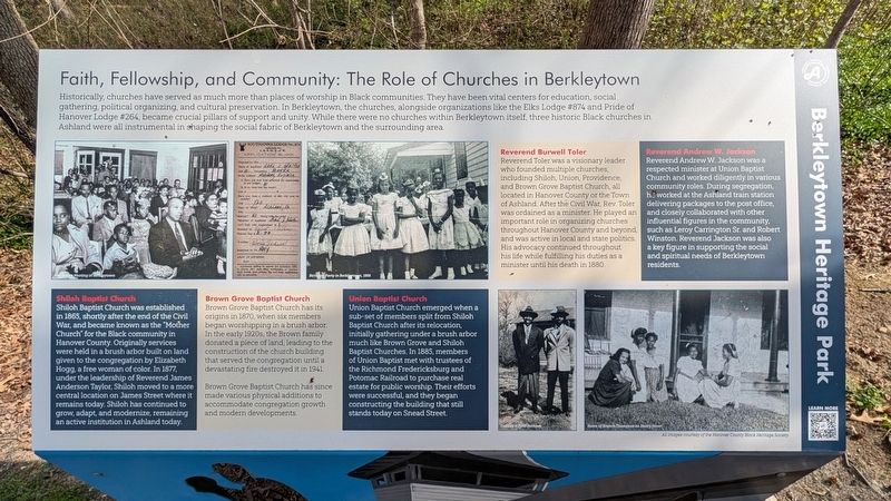 Faith, Fellowship, and Community: The Role of Churches in Berkleytown Marker image. Click for full size.