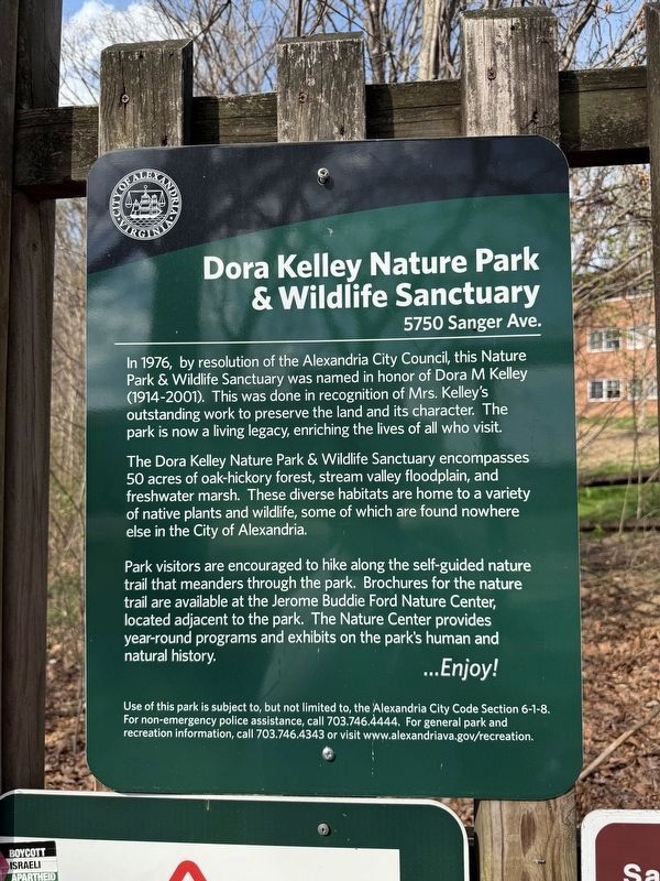 Dora Kelley Nature Park & Wildlife Sanctuary Marker image. Click for full size.
