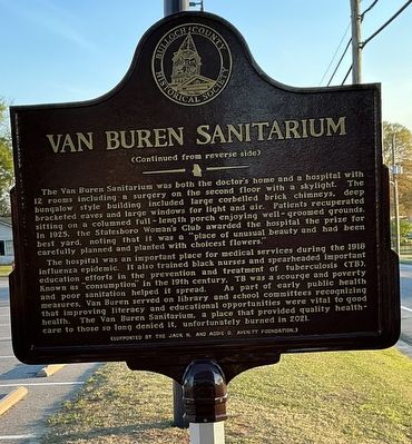 Van Buren Sanitarium Marker, Side Two. Click for full size. Van Buren Sanitarium Marker, Side Two image. Click for full size.