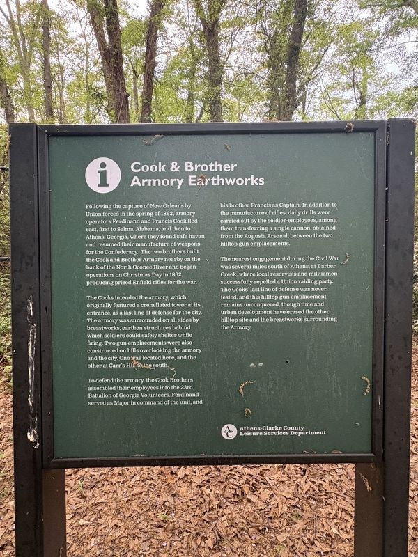 Cook & Brother Armory Earthworks Marker. Click for full size. Cook & Brother Armory Earthworks Marker image. Click for full size.