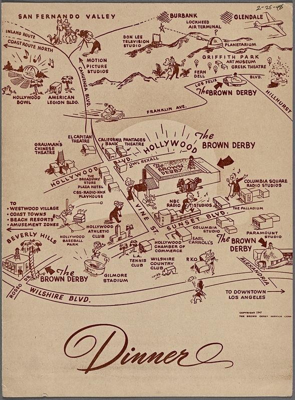 Hollywood Brown Derby Menu. Click for full size. Hollywood Brown Derby Menu image. Click for full size.