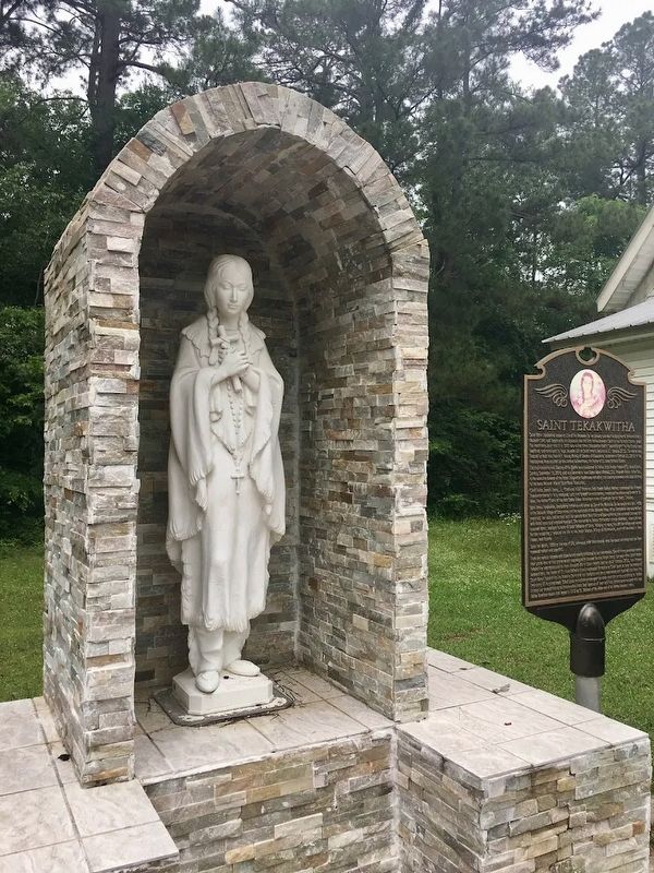 Saint Tekakwitha Plaque and Statue Marker. Click for full size. Saint Tekakwitha Plaque and Statue Marker image. Click for full size.
