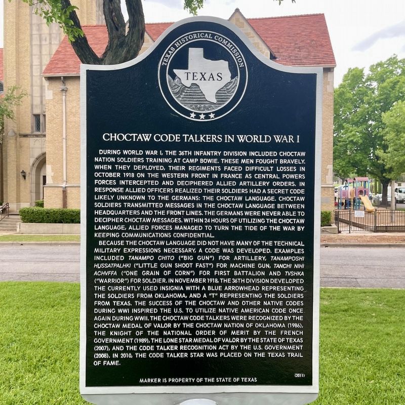 Choctaw Code Talkers in World War I Marker image. Click for full size.