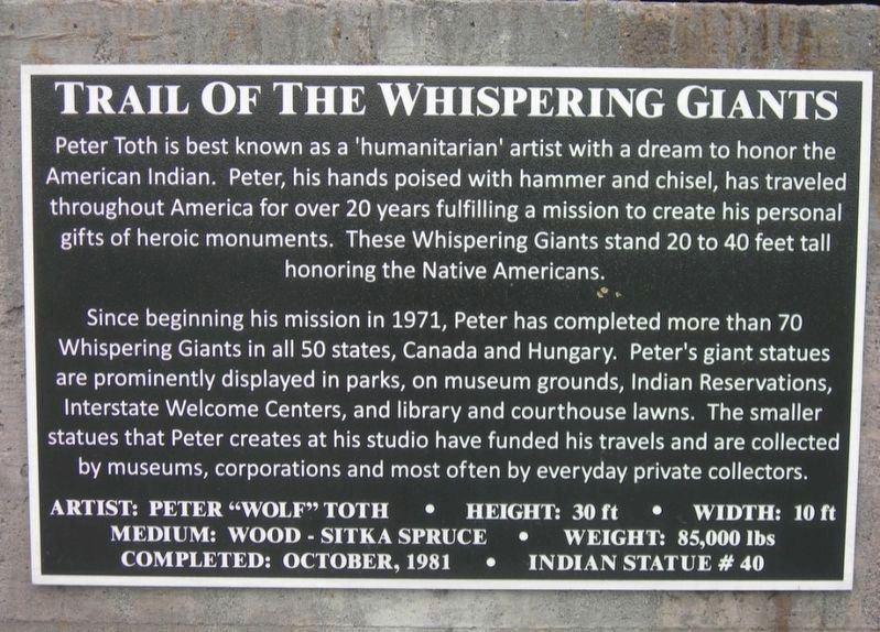 Trail of the Whispering Giants Marker. Click for full size. Trail of the Whispering Giants Marker image. Click for full size.