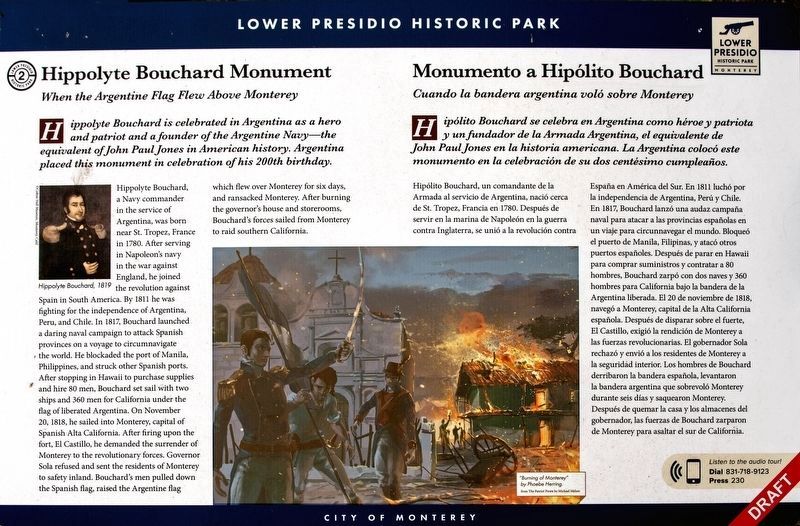 Hippolyte Bouchard Monument Marker. Click for full size. Hippolyte Bouchard Monument Marker image. Click for full size.