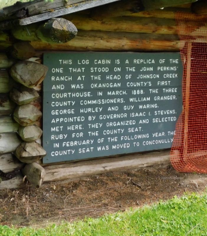 First Okanogan County Courthouse Marker. Click for full size. First Okanogan County Courthouse Marker image. Click for full size.