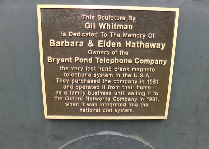 Bryant Pond Telephone Company Marker. Click for full size. Bryant Pond Telephone Company Marker image. Click for full size.