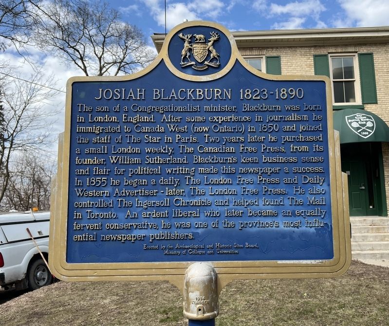 Josiah Blackburn 1823-1890 Marker. Click for full size. Josiah Blackburn 1823-1890 Marker image. Click for full size.