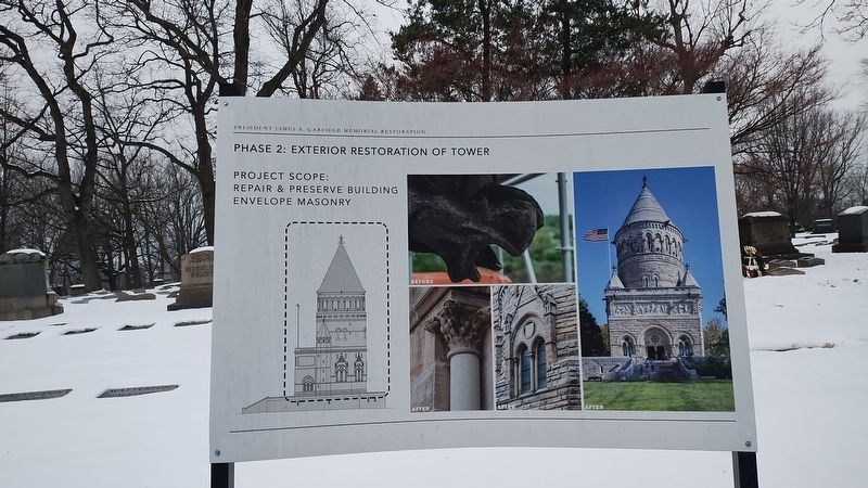 President James A. Garfield Memorial Restoration Marker. Click for full size. President James A. Garfield Memorial Restoration Marker image. Click for full size.